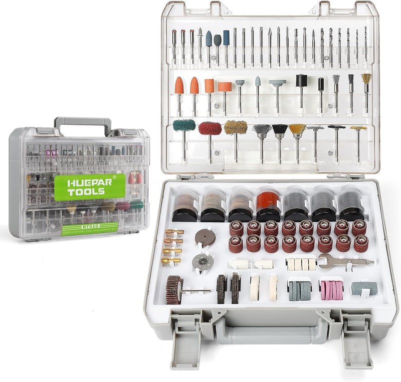 Huepar Tools 510-Piece Rotary Tool Accessories Kit, 1/8 inch (3.2mm) Diameter Shanks, Universal Accessories Bits for Easy Cutting, Sanding, Grinding, Carving, Polishing, Drilling and Engraving - Image 1
